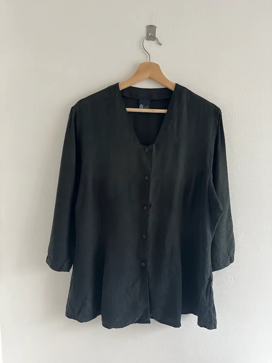 Vintage 100% Silk Sixth Sense Black Paisley Womens Blouse L/12