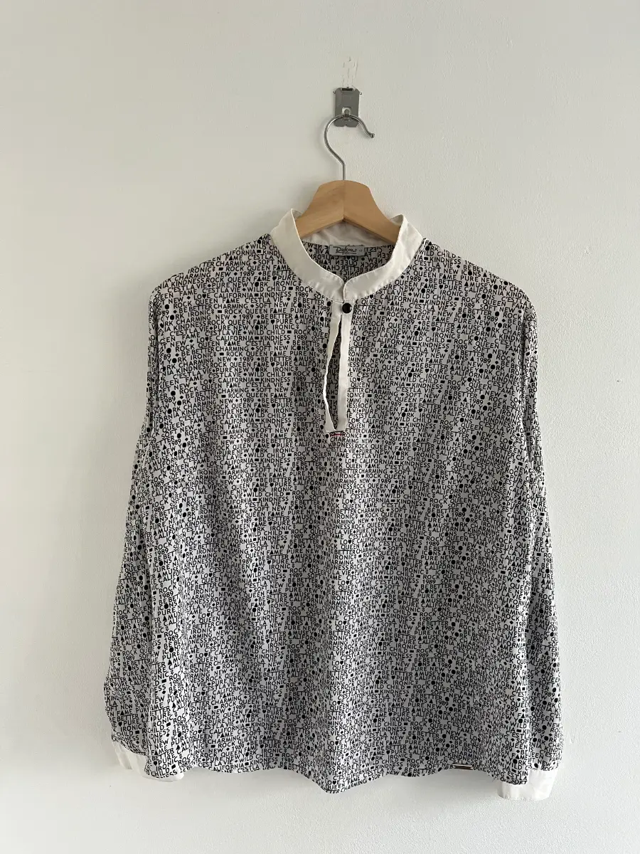 Vintage Silk Dykon Graphic Black Cream Womens Long Sleeve Top Size L/12
