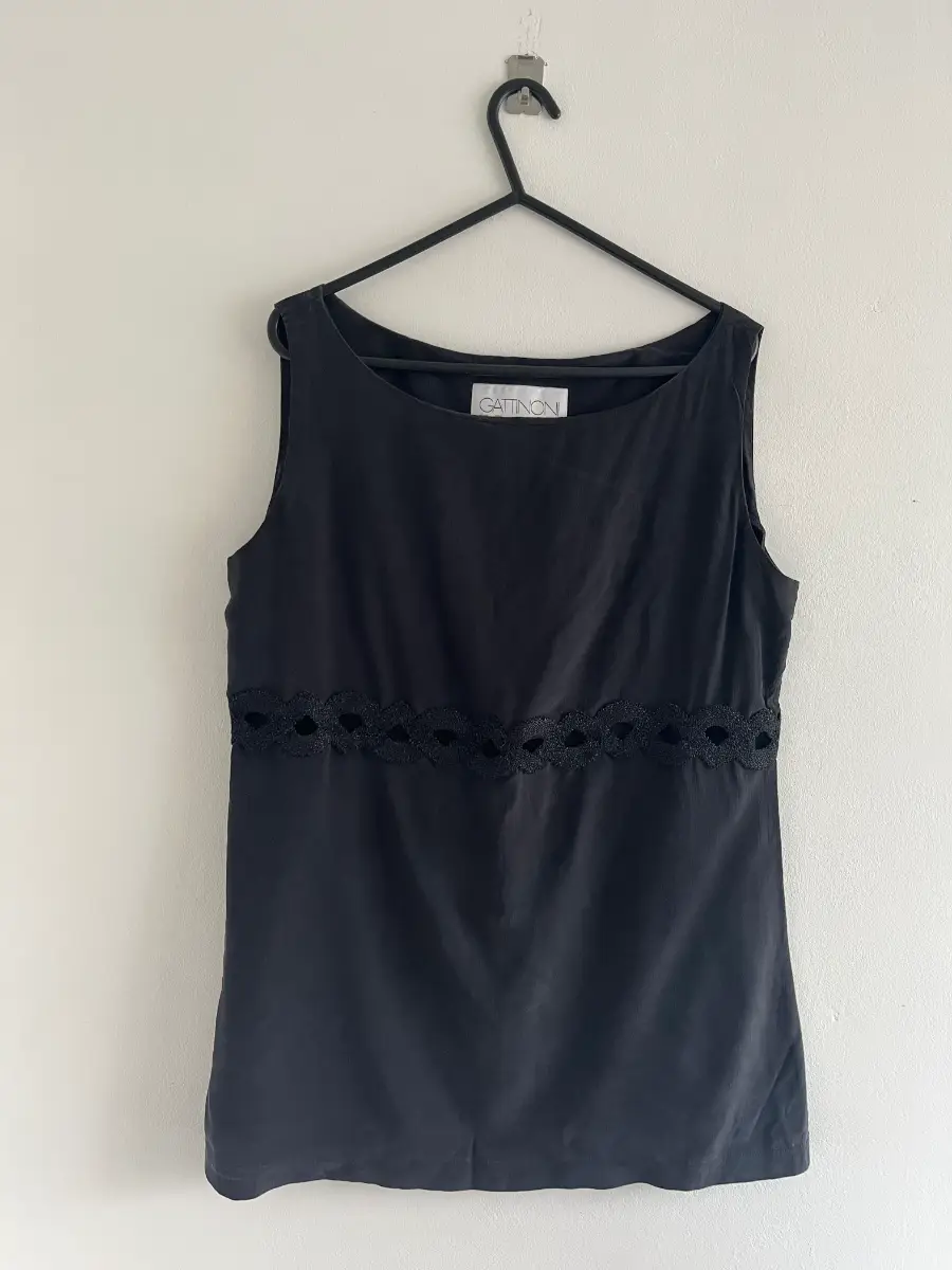 Gattinono Silk Tempo Black Eyelet Detail Womens Cami Top L/12