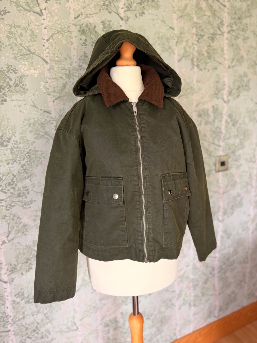 New Look 915 Khaki Hooded Utility Jacket | Wax Look | Cord Collar | Age 10-11 Years