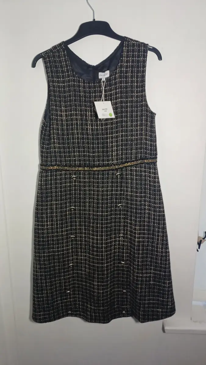 BNWT Paisley Black & Gold Tweed Bouclé Shift Dress - Size 18