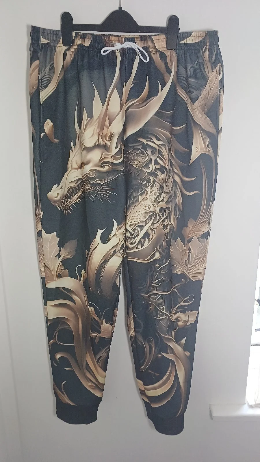 Unique Dragon Print Jogger Trousers XXL – Japanese Style Oriental Dragon Graphic Unisex Streetwear