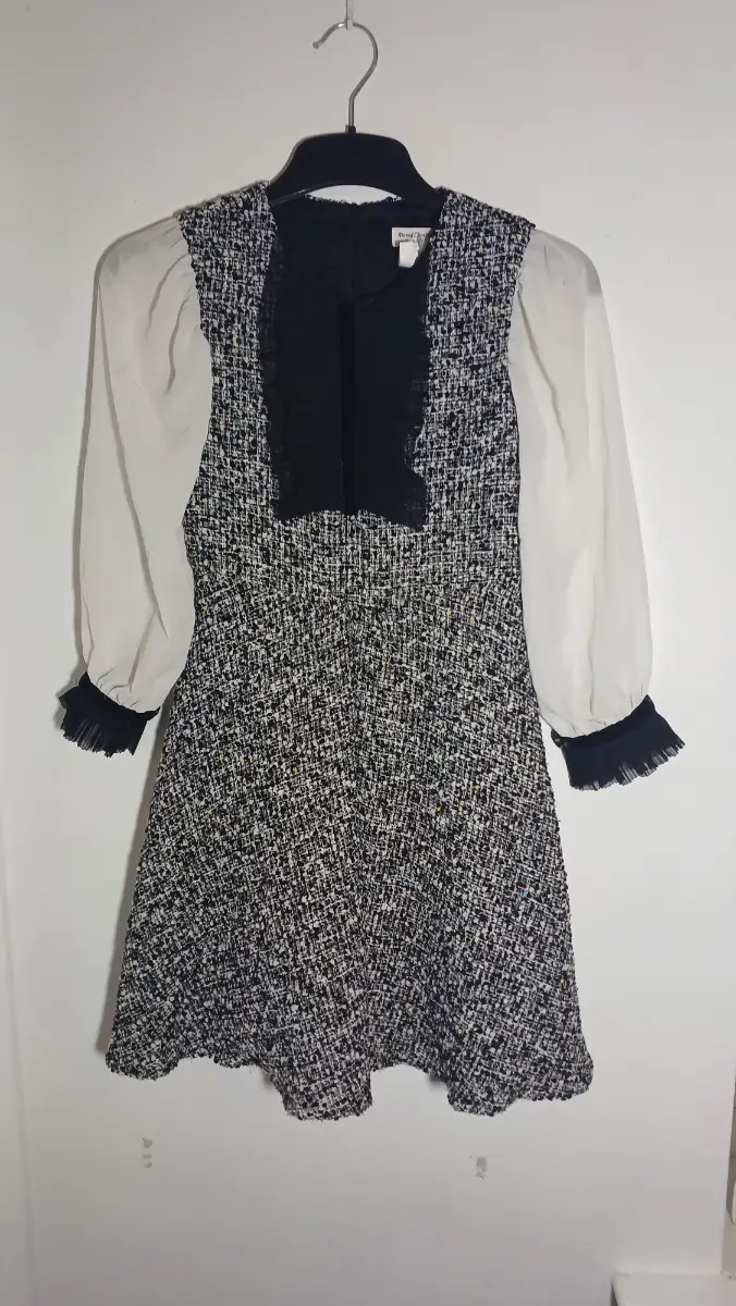 David Charles Girls Black & White Tweed Occasion Dress Age 10 Years | Designer Party Wedding Formal