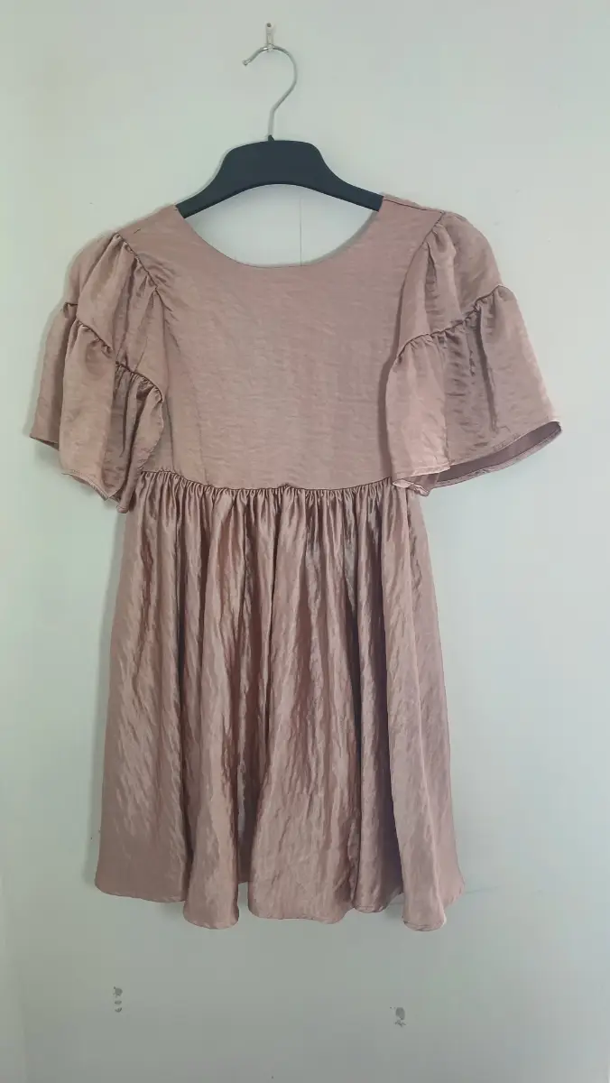 Next Girls Rose Gold Satin Flutter-Sleeve Smock Dress Age 8 new