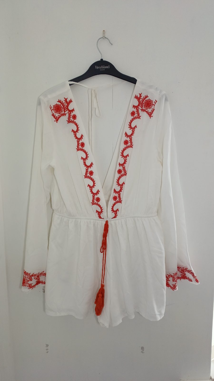 Missguided White & Red Embroidered Boho Playsuit Size 12 Beach Cover Up