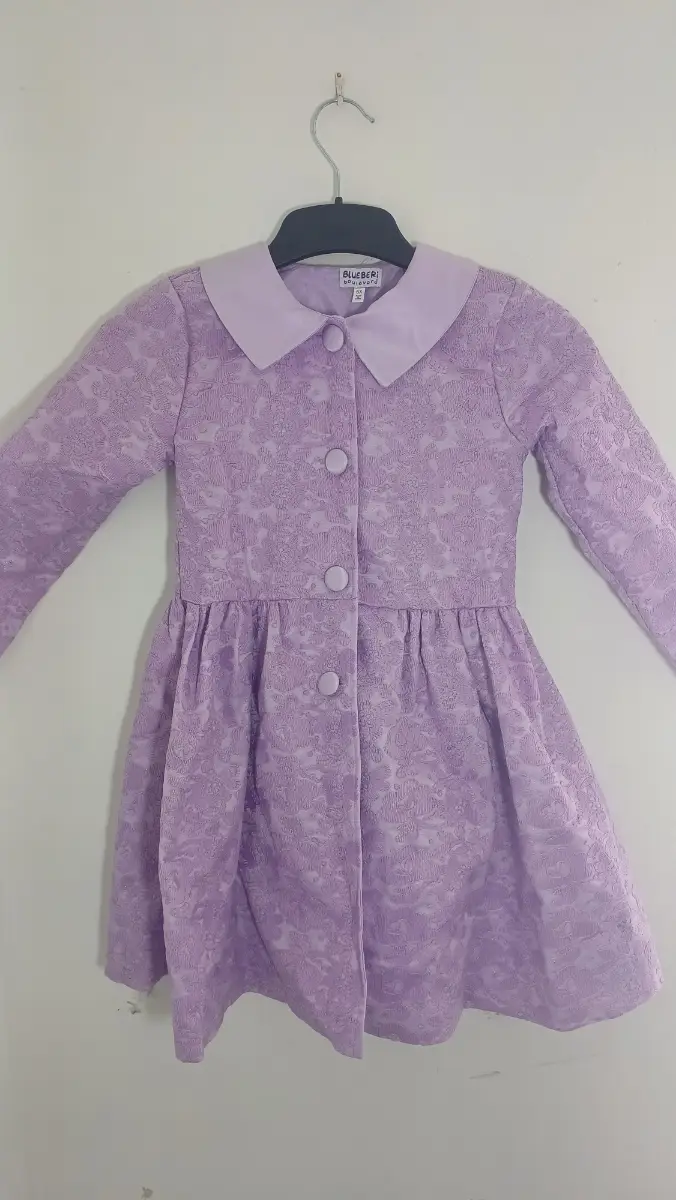 Blueberi Boulevard Girls Lilac Jacquard Occasion Dress with Peter Pan Collar | age 6 years | Party •