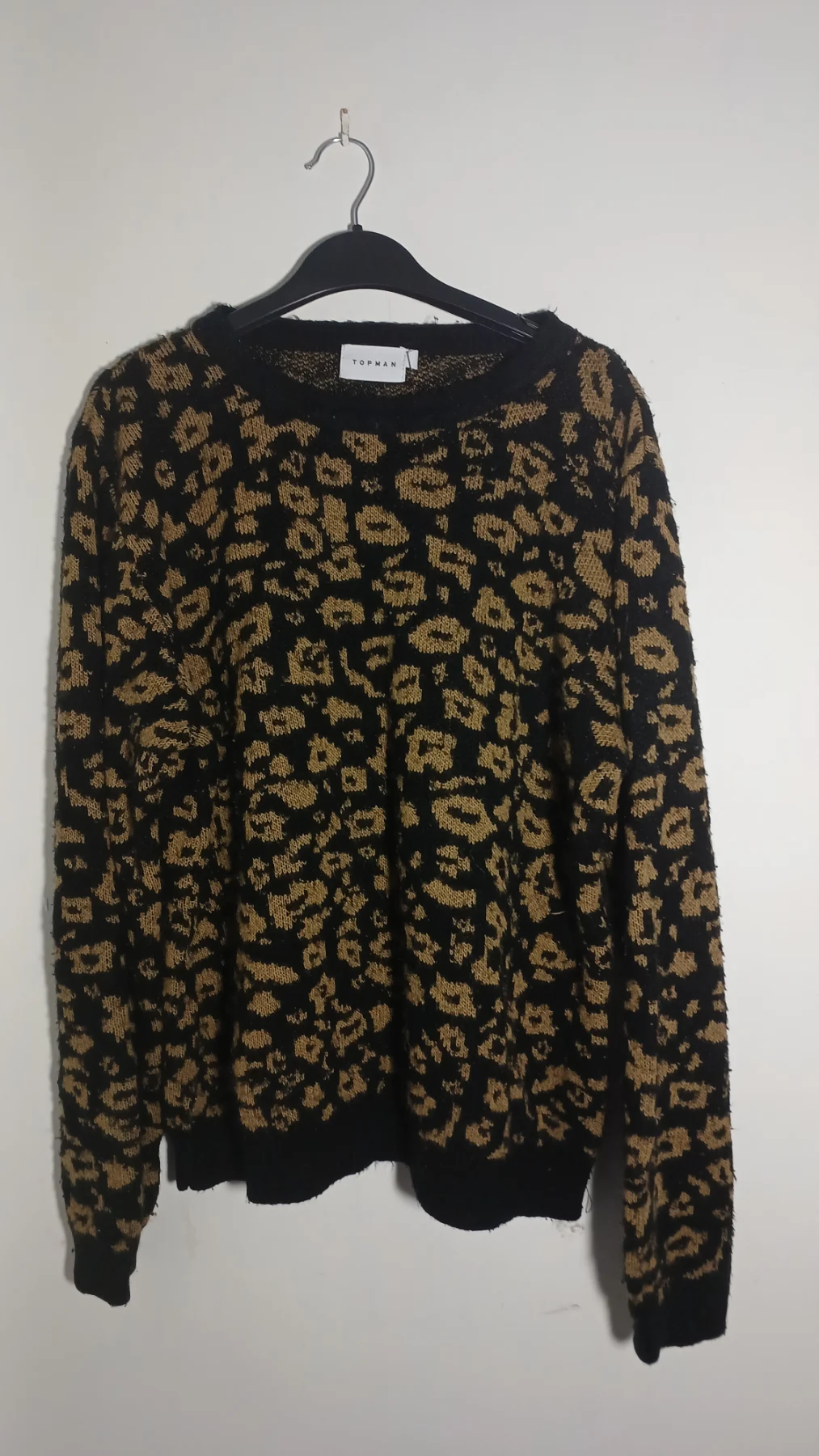 Topman Mens Leopard Animal Print Knitted Crewneck Jumper Sweater size L