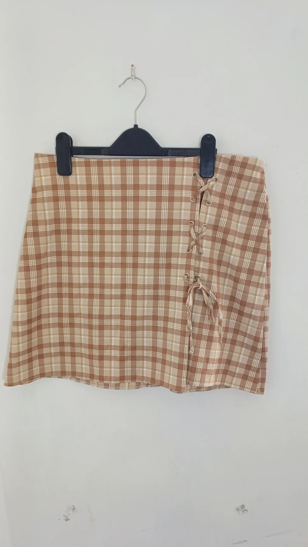 Brown Beige Plaid Lace-Up Side Mini Skirt | Y2K Academic Style