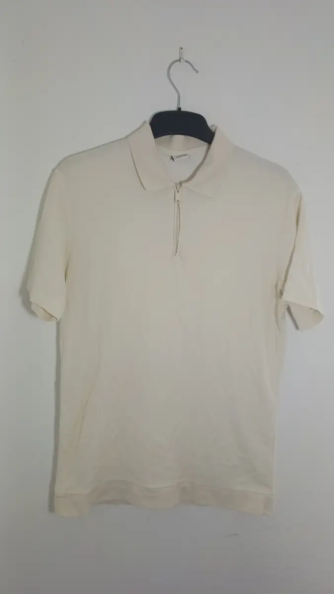 Zara Regular Fit Zip Up Polo Shirt Off White Size M