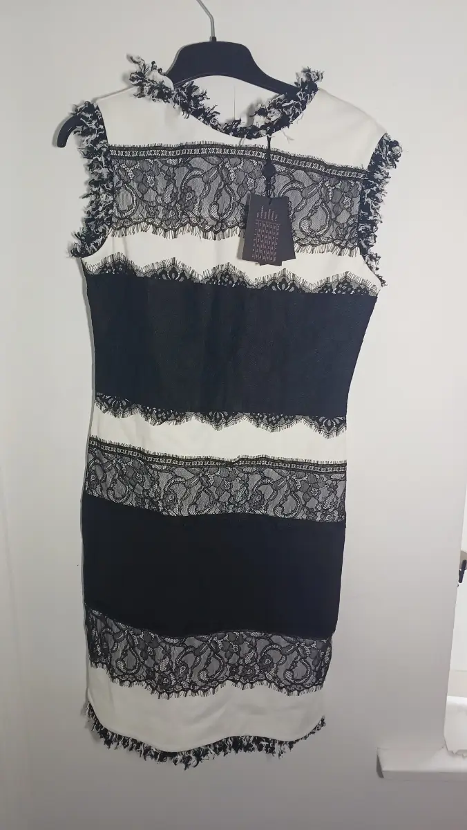 TWINSET Milano Black & White Lace Panel Fringe