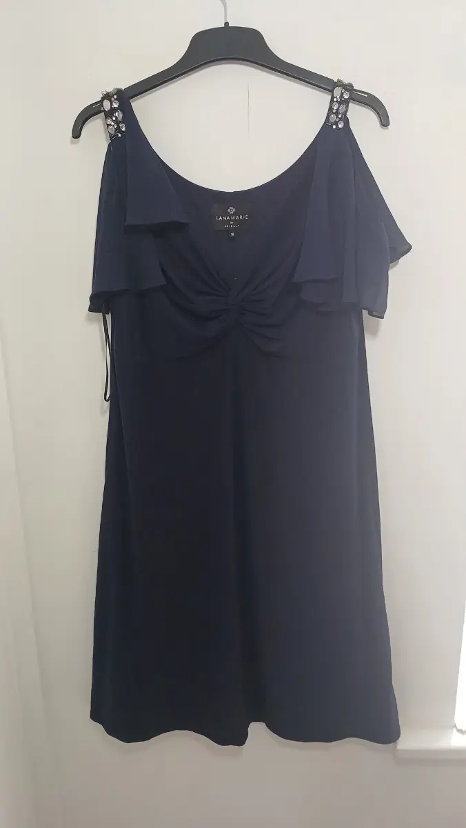 LANAMARIE by Ariella Navy Blue Cold Shoulder Embellished Party Dress