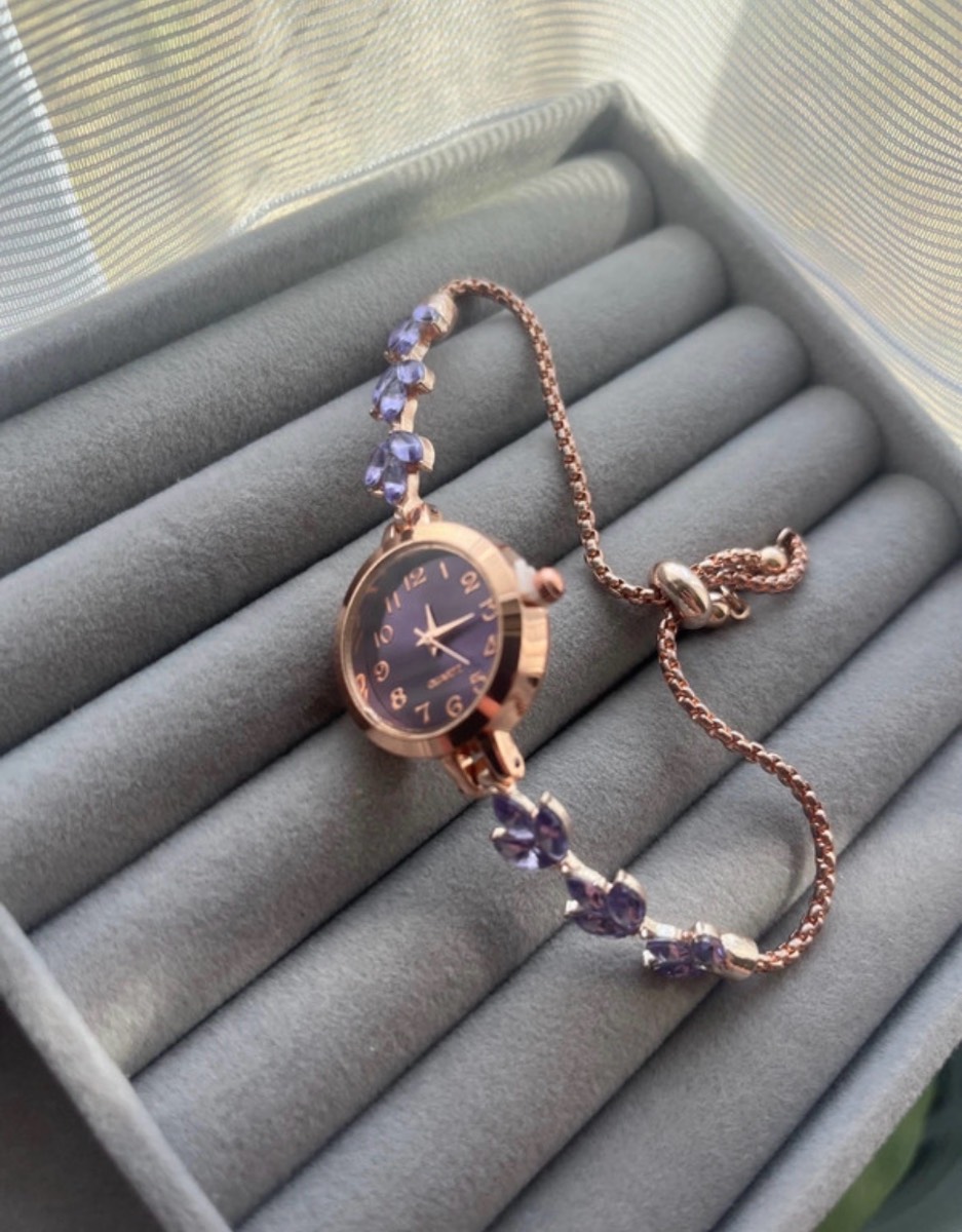 New purple floral quartz watch