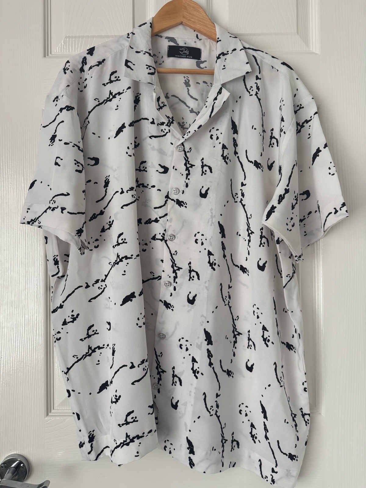 Julz Vintage Hub Men’s White & Black Short Sleeve Smart Casual Shirt Size L 1341