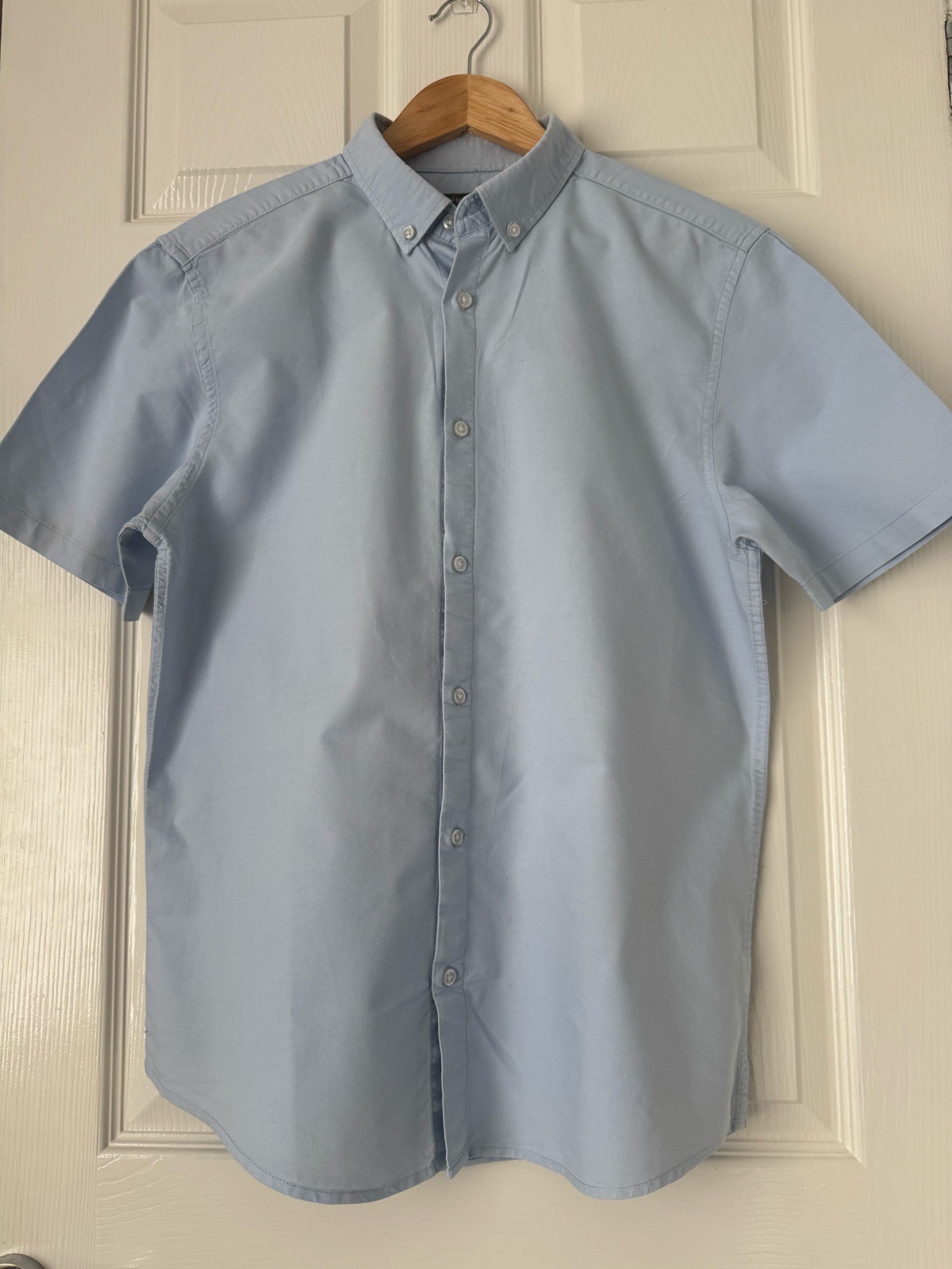 Primark Mens Blue Slim Fit Short Sleeve Cotton Oxford Button-Up Shirt Size M1344