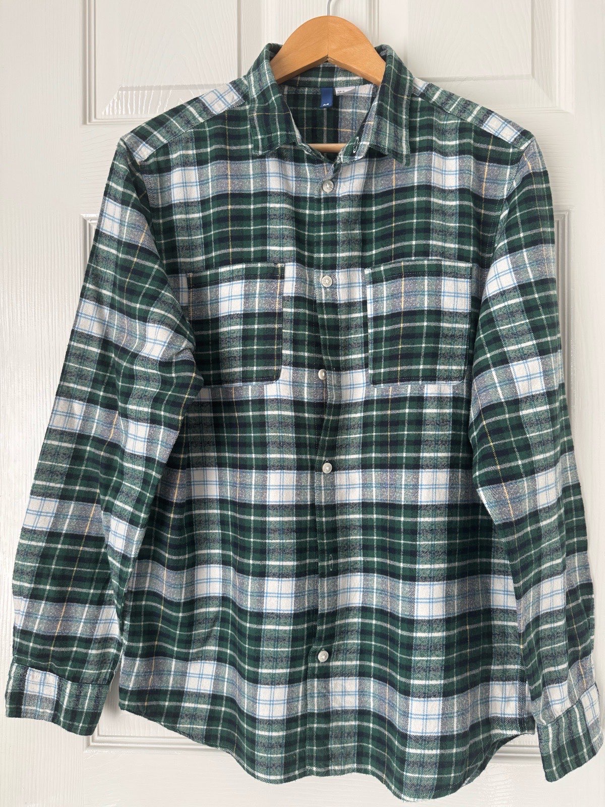 H&M Men's Divided Green/Black/White Checked Long Sleeve Shirt Regular Fit Size M 1333