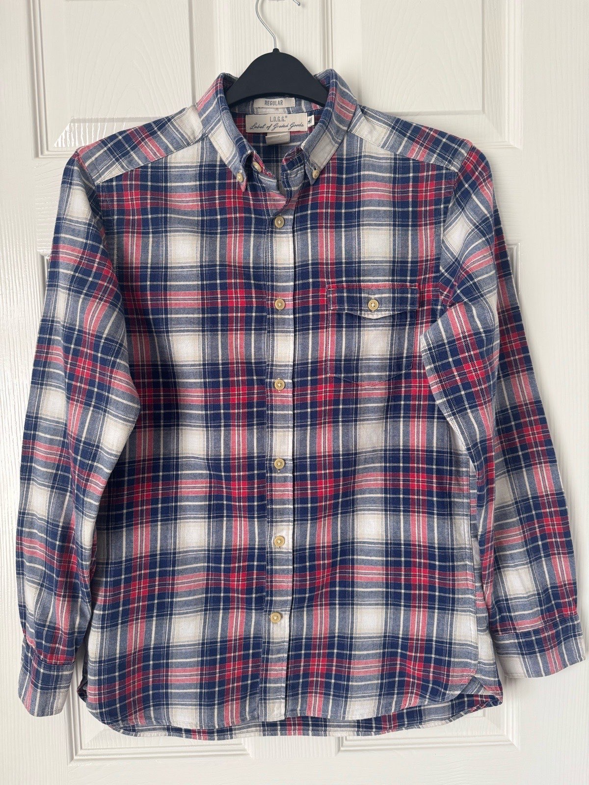 H&M L.O.G.G. Mens S Regular Fit Long sleeve Plaid Flannel L/S Shirt Pockets 1319