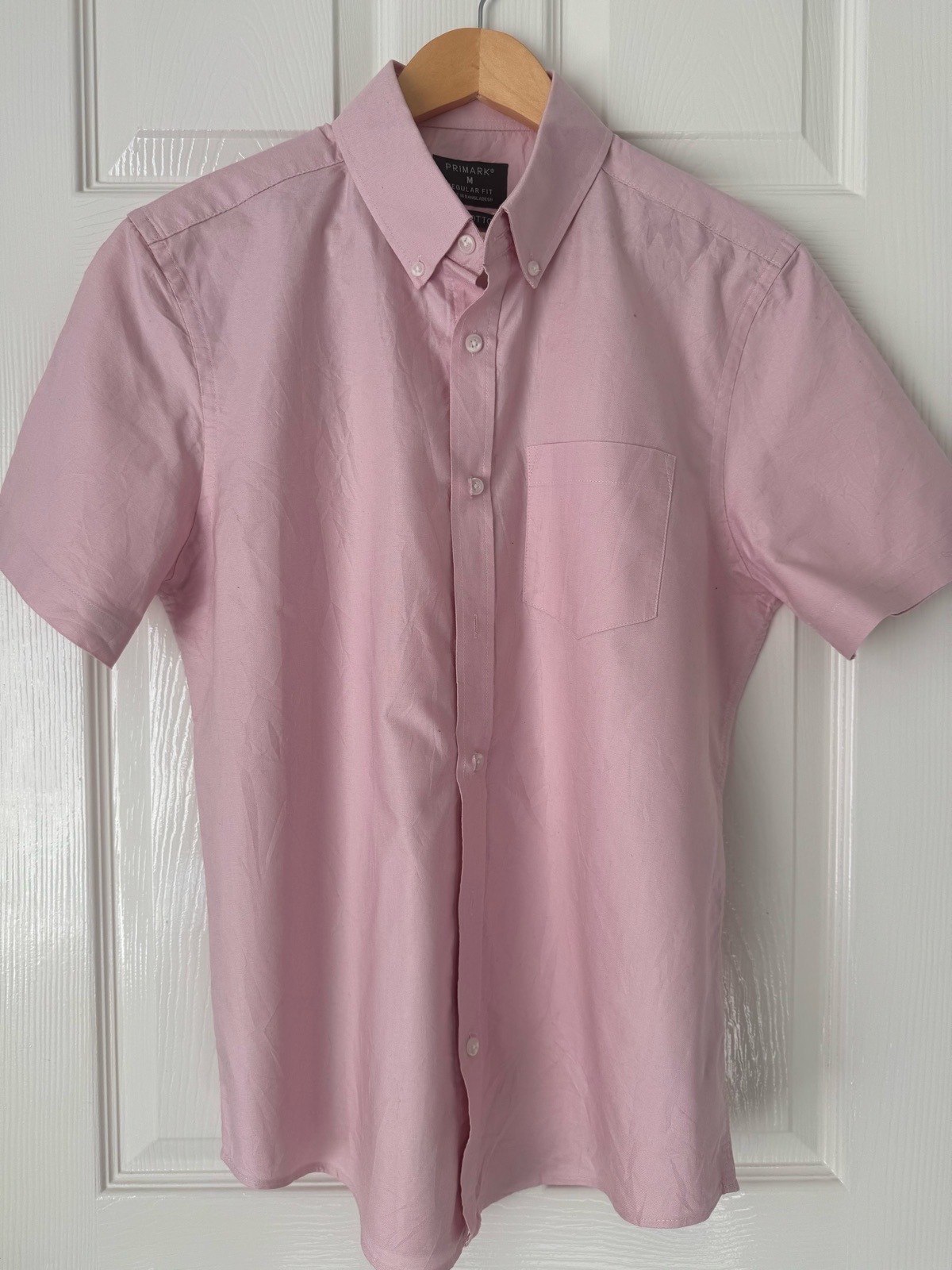 Primark Men’s Size M Regular Fit Short Sleeve Pink Cotton Shirt w/ Pocket 1337