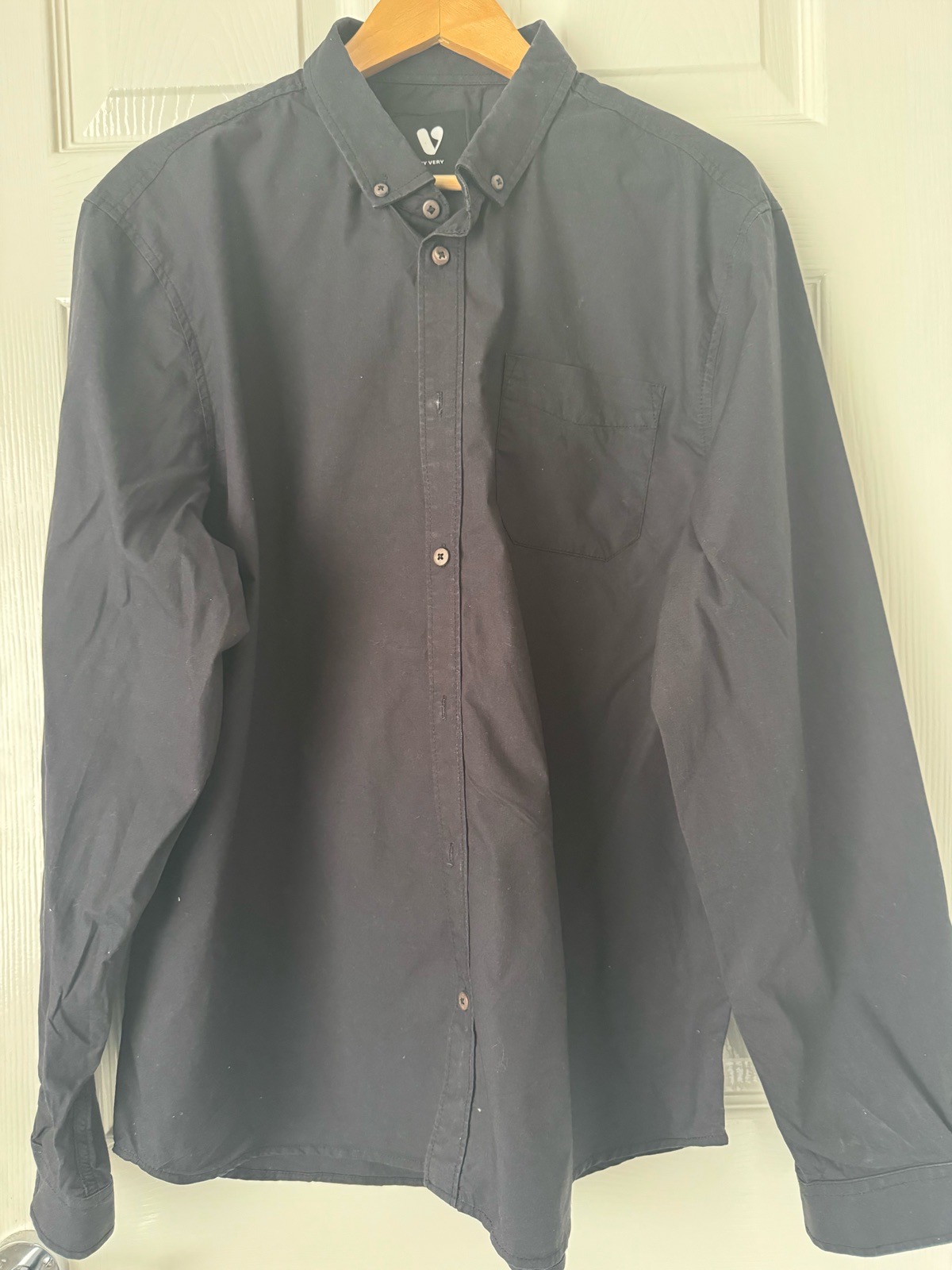 V By Very Men’s Black Long Sleeve Regular Fit Button-Up Shirt Smart Size XL 1340