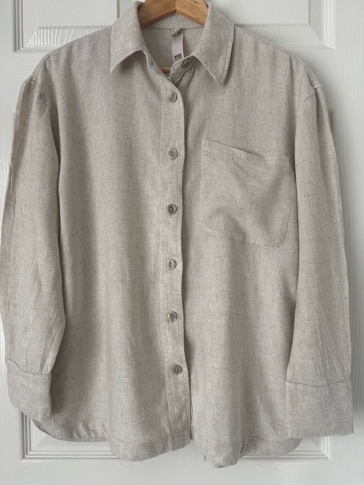 River Island Women’s Beige Solid Collared Long Sleeve Button-Up Woven Shirt Size S 1343