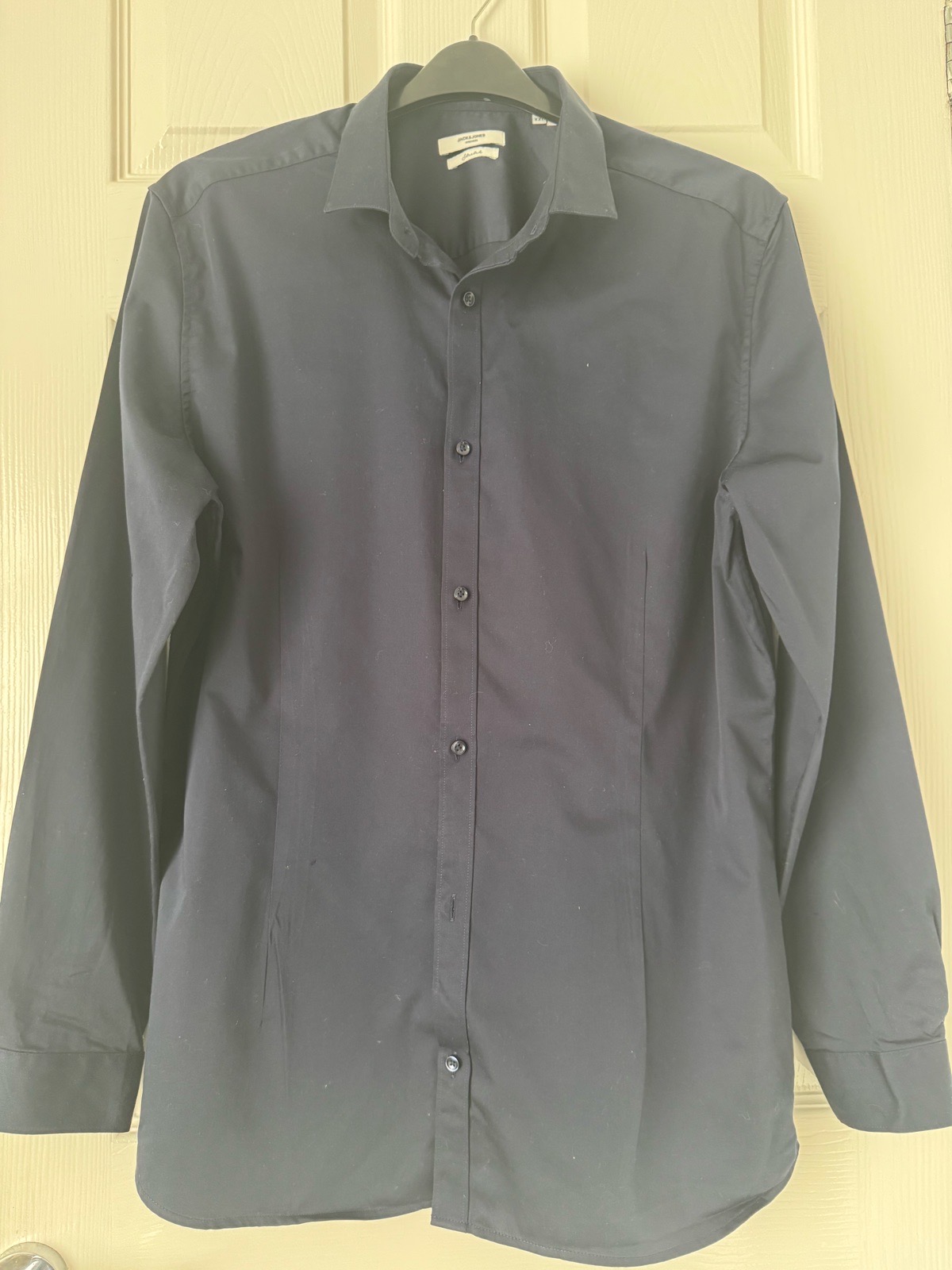 Jack & Jones Men's Navy Cotton Solid Stretch Long Sleeve Dress Shirt 2XL 1325