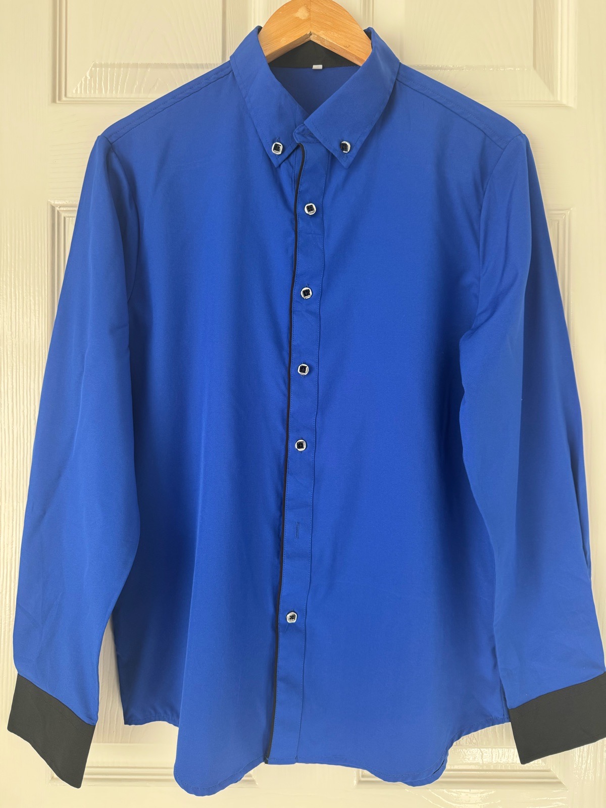 Men's Solid Blue/Black Regular Fit Long Sleeve Dress Shirt Button-Down  S 1326