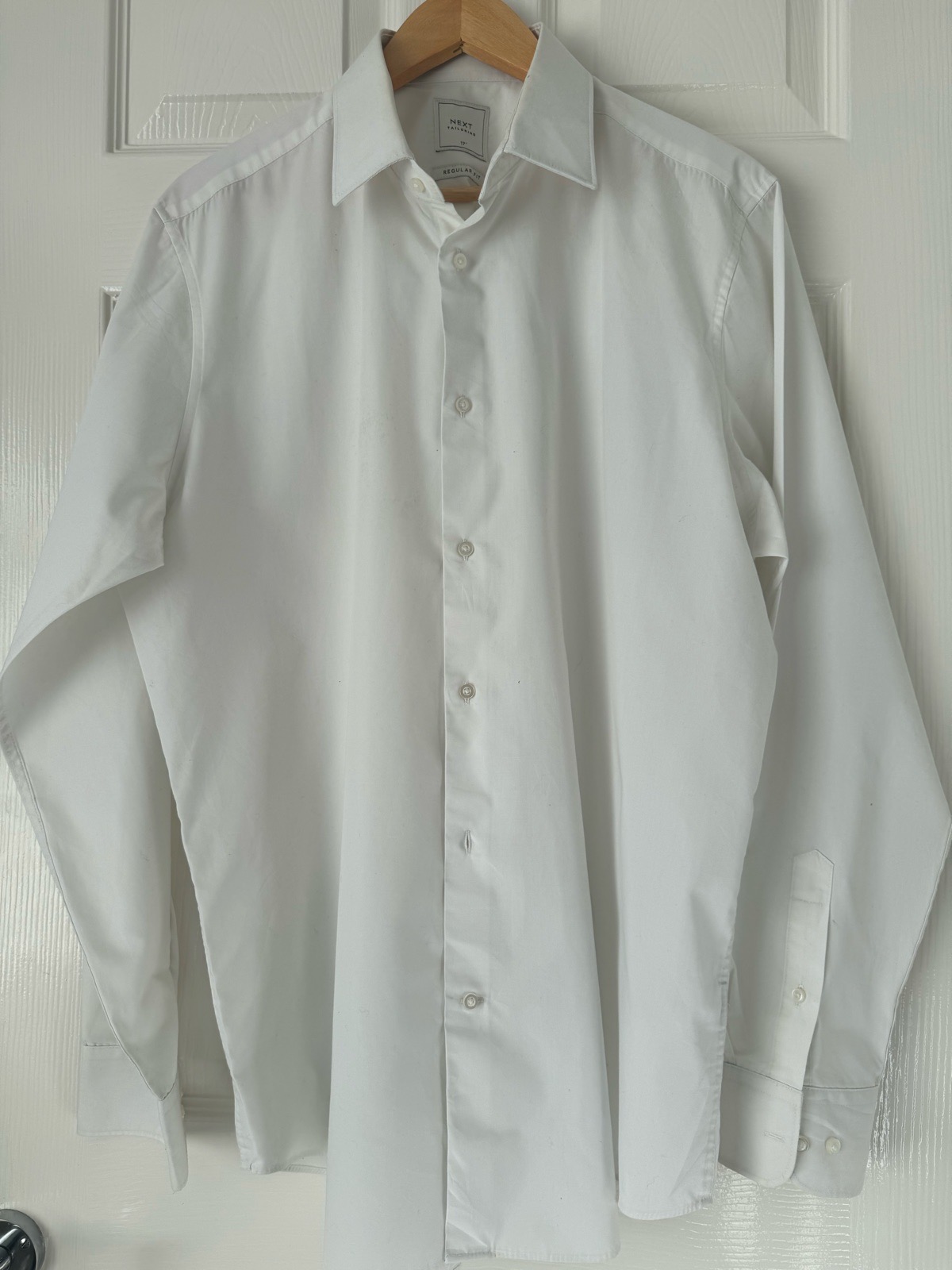 NEXT Tailoring Men's Solid White Regular Fit Long Sleeve Dress Shirt Size 17” 43cm 1328