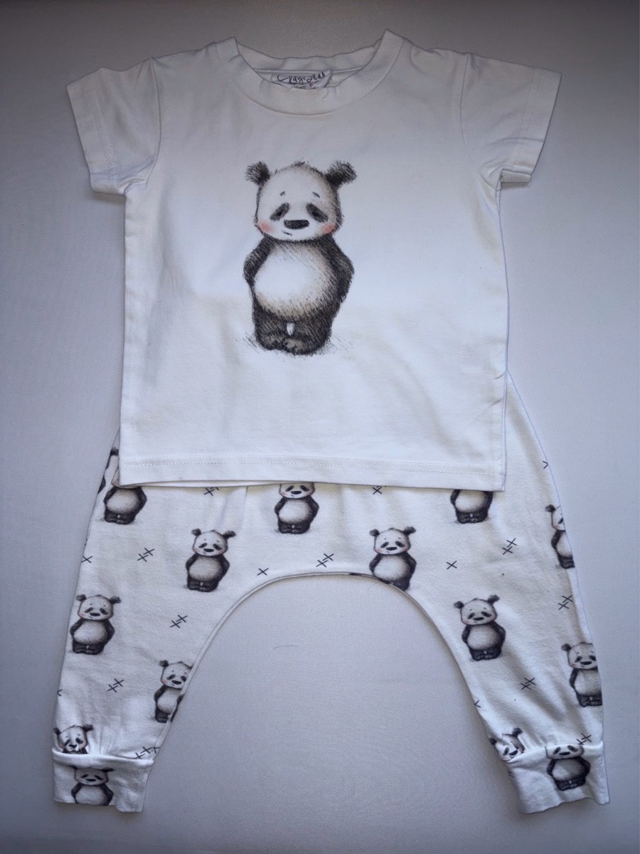 Claybear Unique Panda Leggings & T-shirt Baby Unisex Cute Handmade Outfit Animal Age 9-12 months