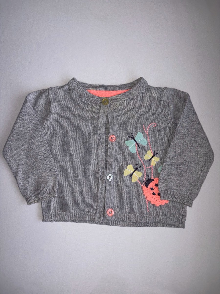 Nutmeg Baby Girls Butterfly & Ladybird Cardigan Grey Cardigan Summer Top Age 3-6 months Jumper