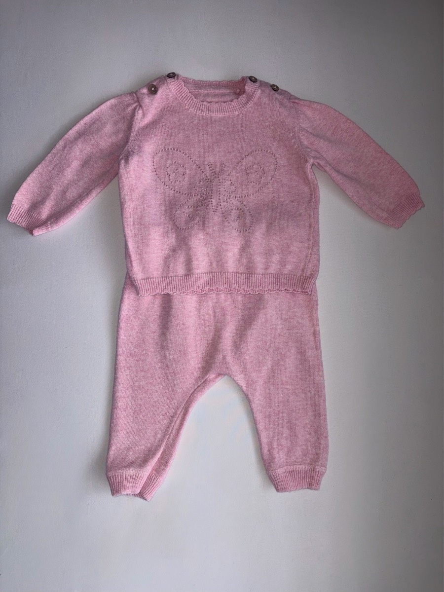 TU Baby Girls Pink Butterfly Jumper & Joggers Tracksuit Winter Outfit Up to 3 Months Set