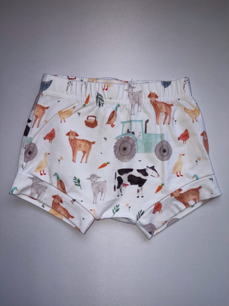 Claybear Handmade Farmyard Animal Print Tractor Bummies Shorts Unisex Baby Summer Age 9-12 months