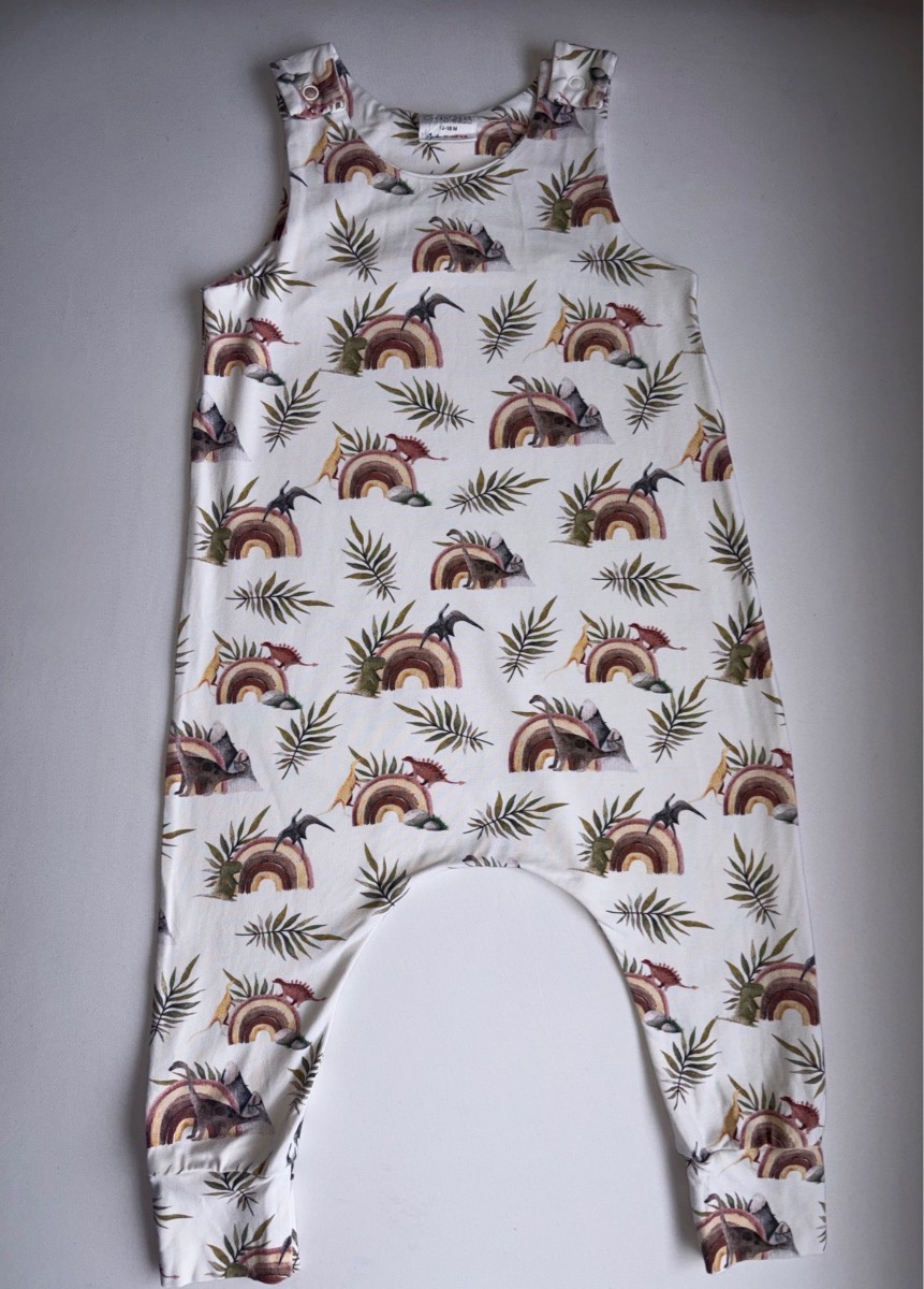 Claybear Rare Unique Rainbow Dinosaur Romper Boys Dino Handmade Dungarees Toddler 12-18 months
