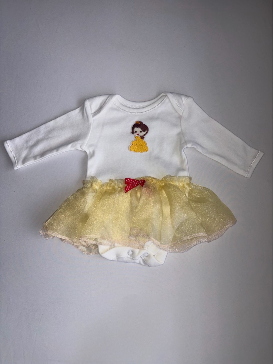 Disney Princess Belle Inspired Beauty & Beast Baby Girl Handmade Vest Bodysuit First Size Fancy Dres