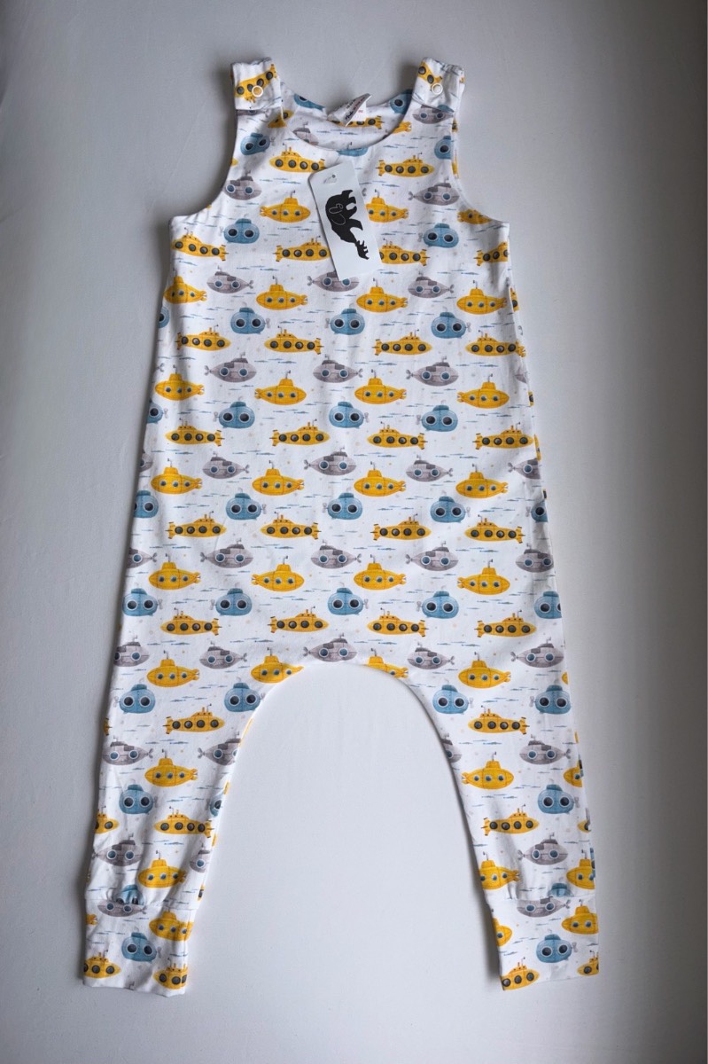 Claybear Unique Ocean Yellow Submarine Print Dungarees The Beatles Style Handmade Romper 18-24 Month