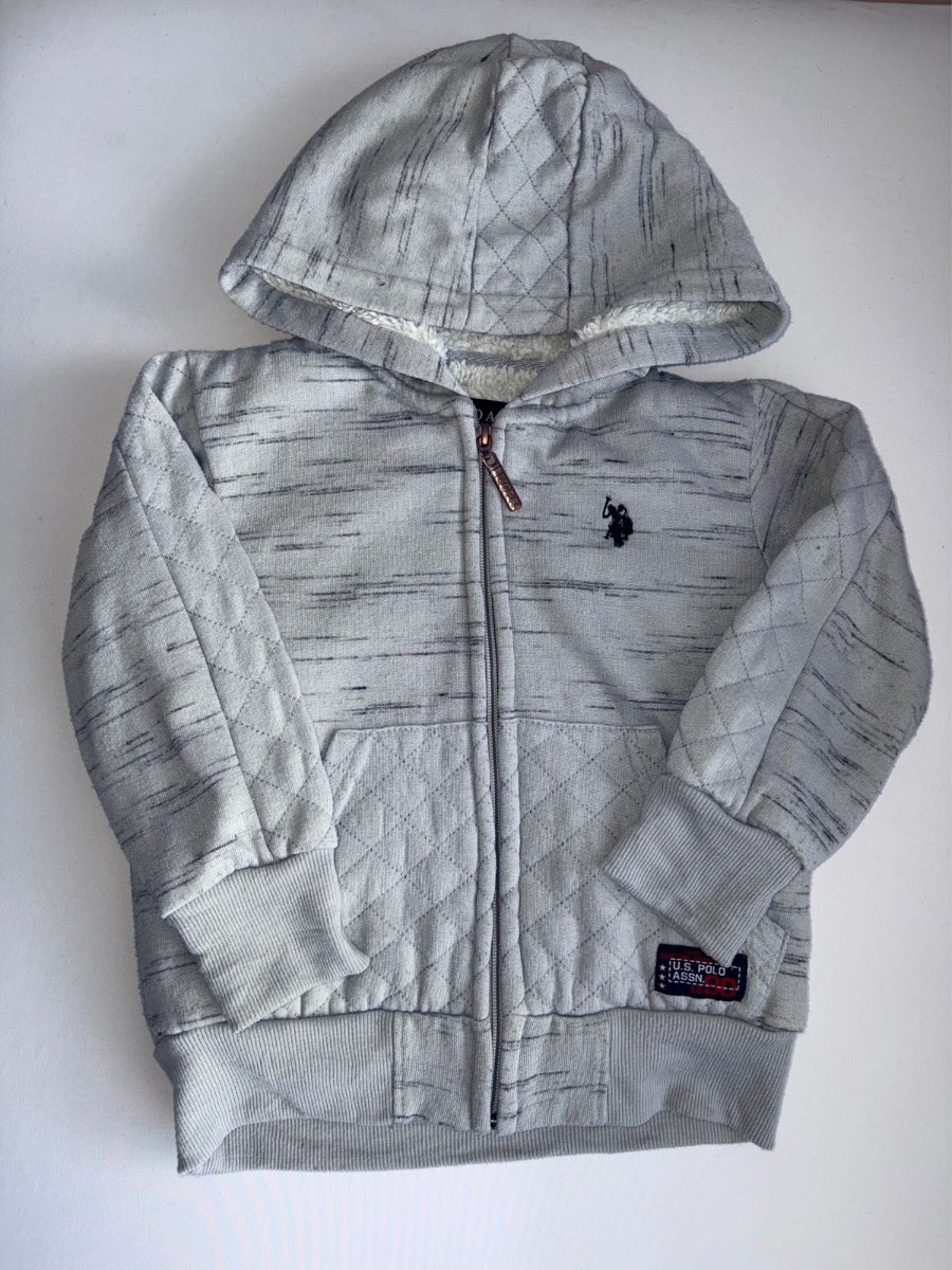 U.S. Polo Assn USPA Boys Grey Zip up Jumper Jacket Hoodie Outdoor Winter Nursery Playwear Age 4