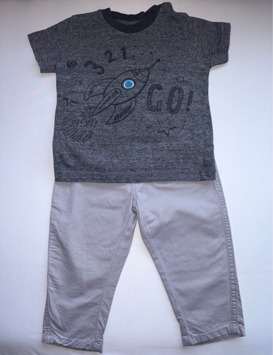 Baby Boys Rocket Space T-shirt & Grey Pants Outfit Set Nursery Playwear 9-12 months