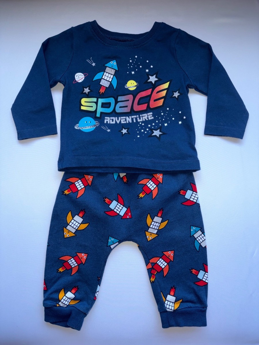 Blue Zoo Baby Boy Navy Blue Space Long Sleeve Top & Jogger Pants Rocket Winter Outfit Age 3-6 Month