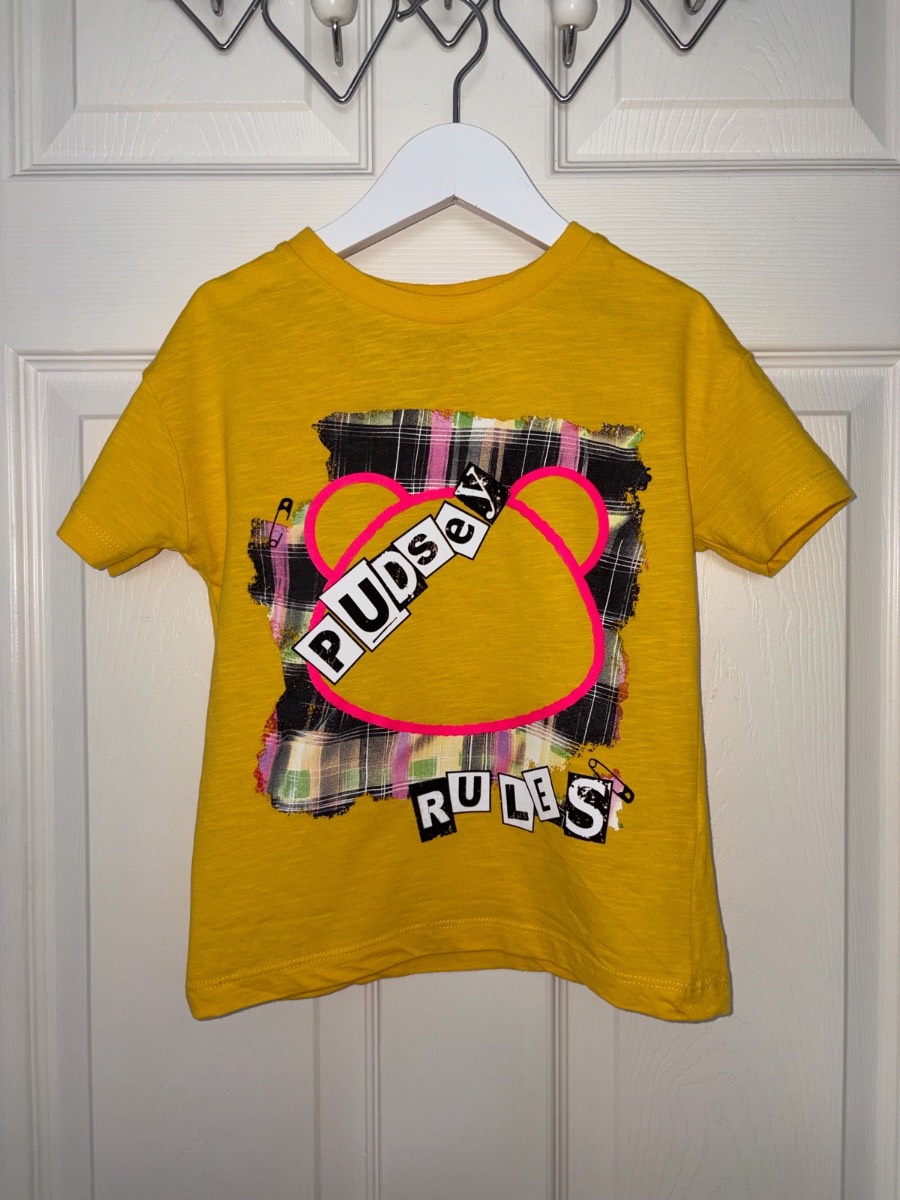 BBC Children in Need Pudsey Bear Yellow Rock T-shirt Unisex Boys Girls Charity Top Age 4-5