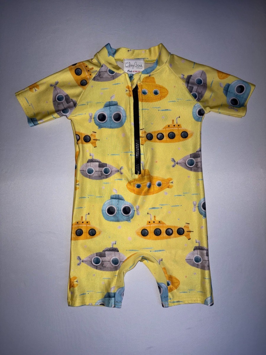 Claybear Unique Yellow Submarine Ocean Print Rare The Beatles Swimsuit Handmade Holiday Swimwear 18-