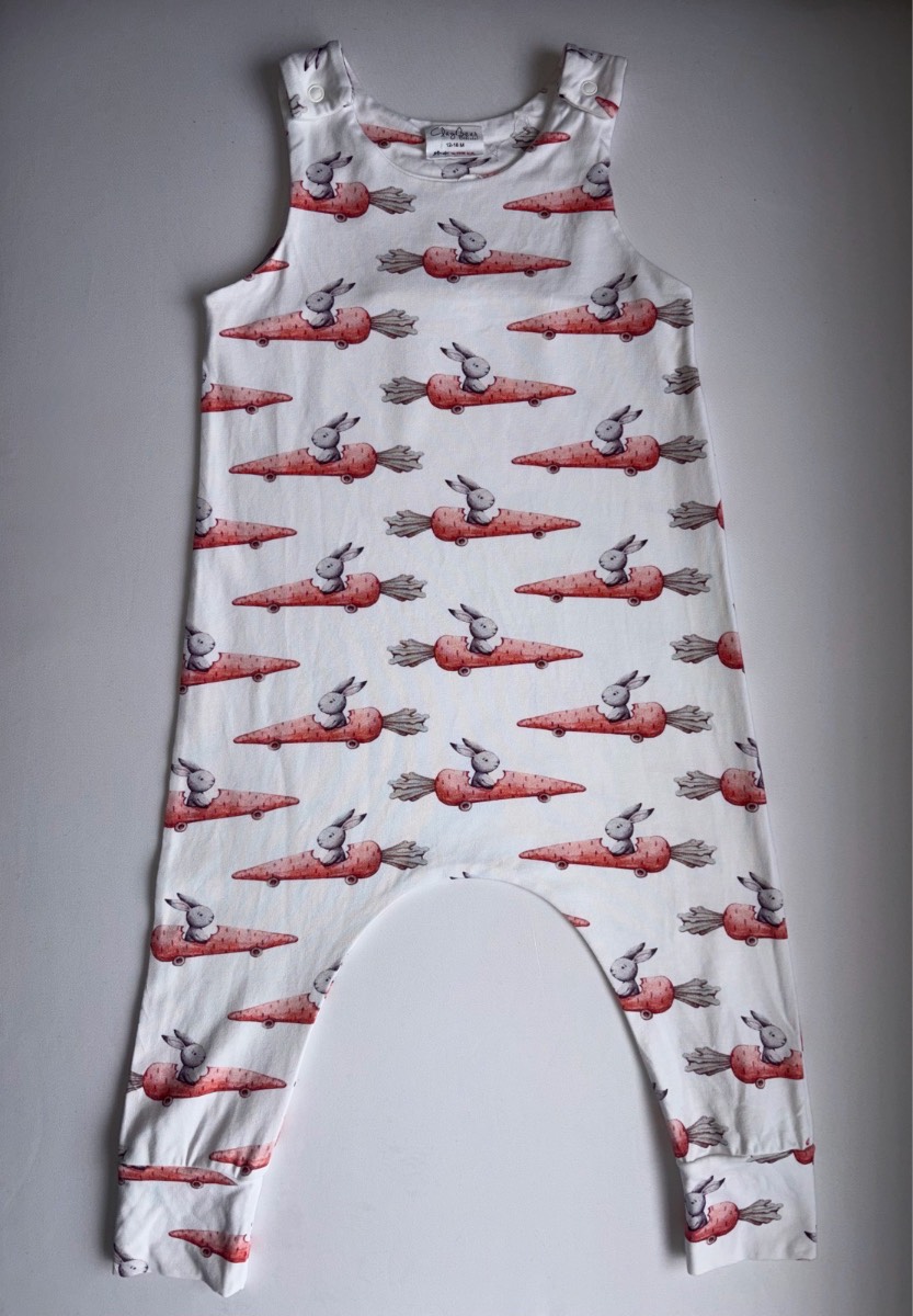 Claybear Toddler Unique Rabbit Race Car Dungarees Rare Boys Handmade Romper Playwear 12-18 months