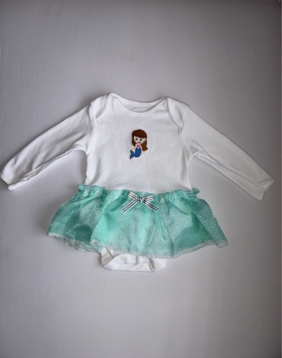 Disney Little Mermaid Princess Ariel Inspired Baby Girl Handmade Vest Bodysuit age 3-6 months