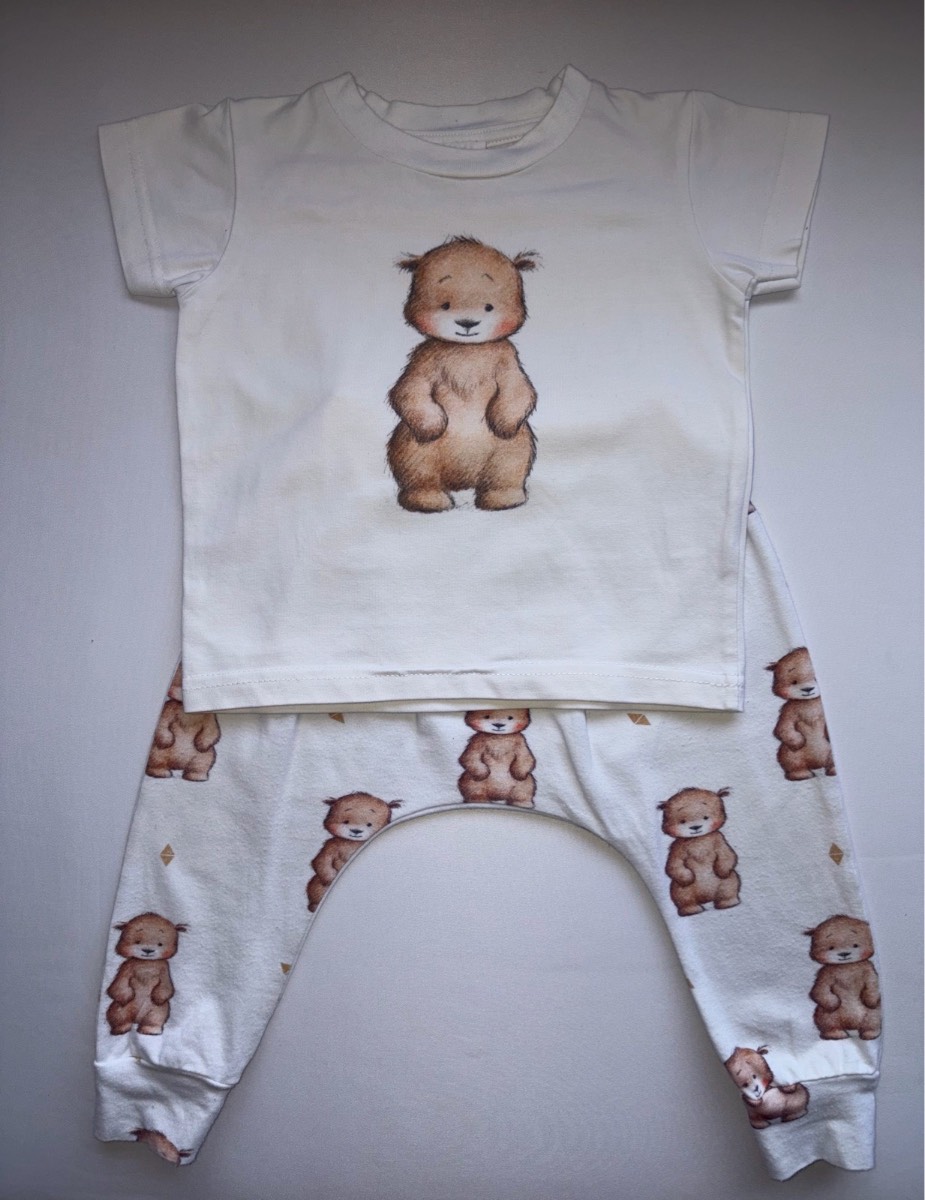 Claybear Unique Brown Bear T-shirt & Leggings Unisex Animal Handmade Baby Outfit Age 9-12 months