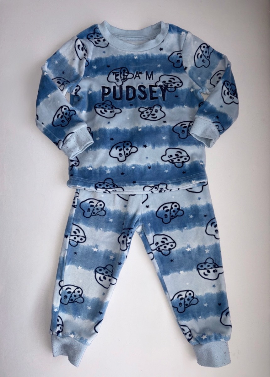 BBC Children In Need PJs Team Pudsey Bear Blue Boys Winter Pyjamas Sleepwear age 2-3