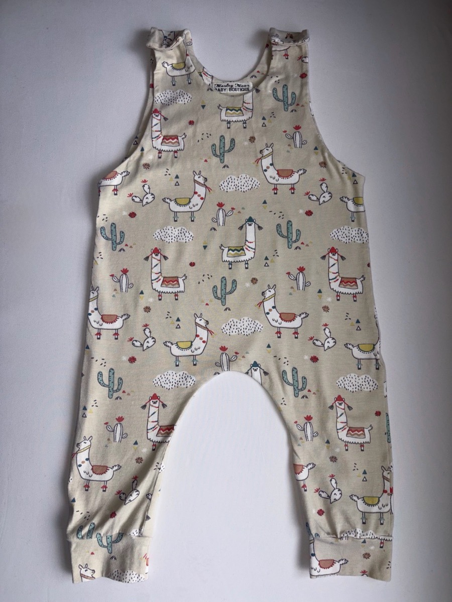 Marley Moos Boutique Unisex Unique Llama Print Dungarees Rare Handmade Romper 12-18 months