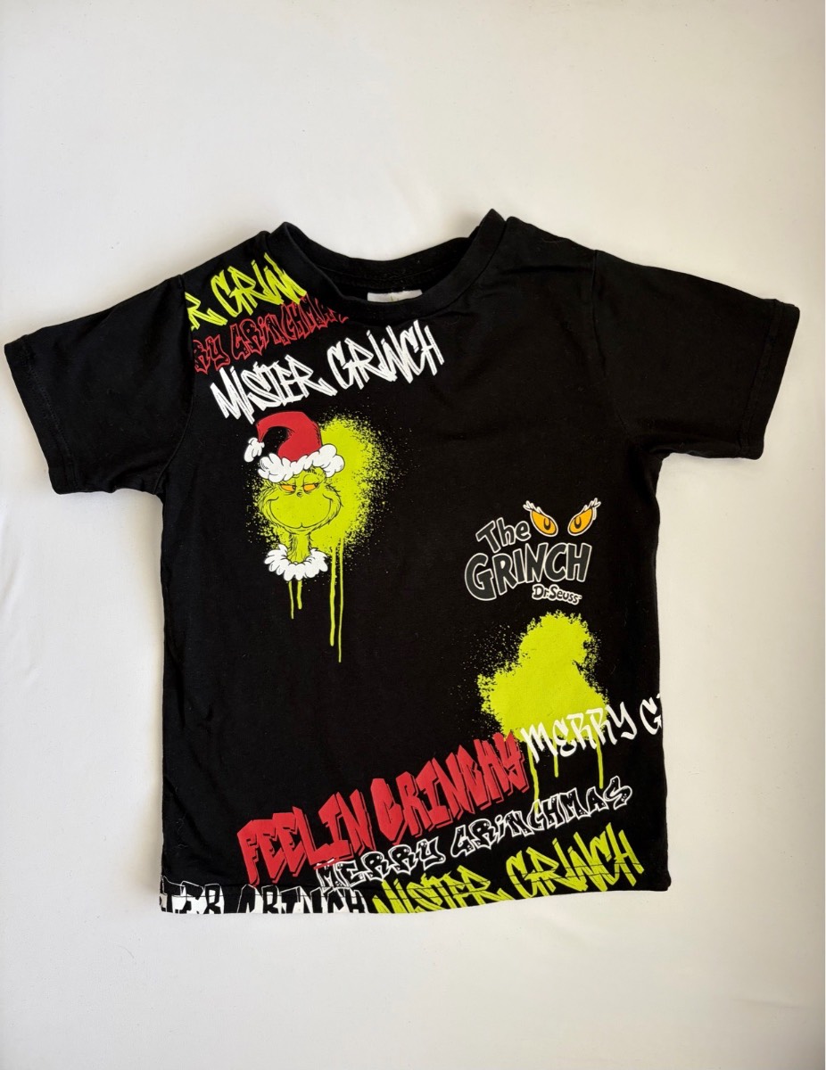 Dr Seuss The Grinch T-shirt Boys Cool Graphiti Style Tee Christmas Top Age 4-5