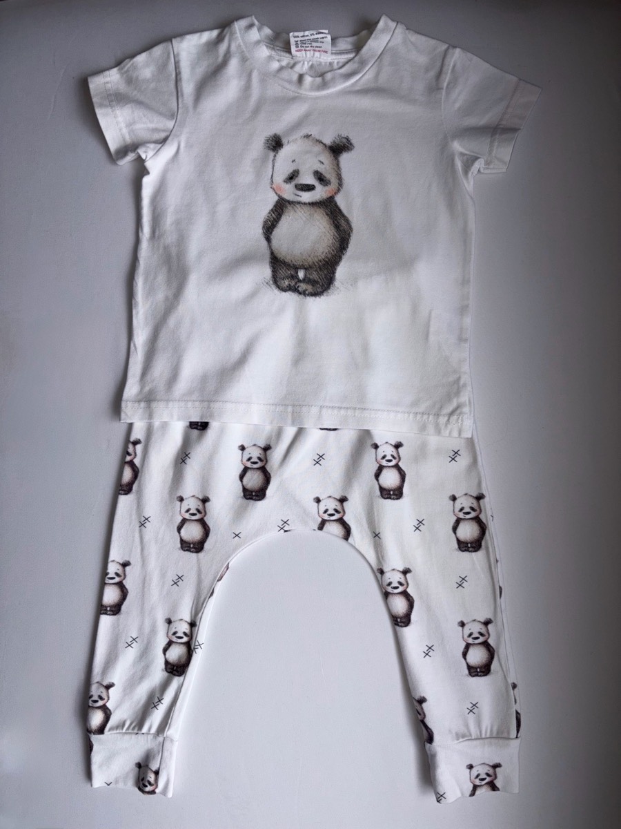 Claybear Unique Panda Animal Print Leggings & T-shirt Rare Toddler Handmade Outfit Set 12-18 months