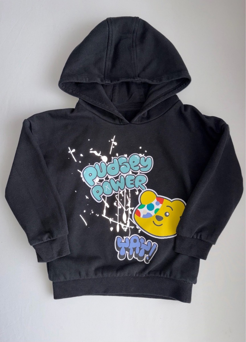 BBC Children in Need Pudsey Bear Hoodie Boys Winter Black Jumper Sweatshirt Age 2-3