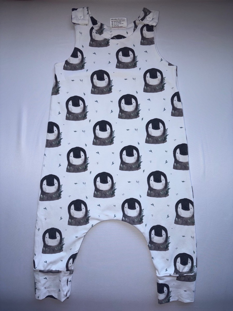Claybear Kit Penguin Winter Romper Rare Unique Print Handmade Baby Dungarees Clothing Age 6-9 Months