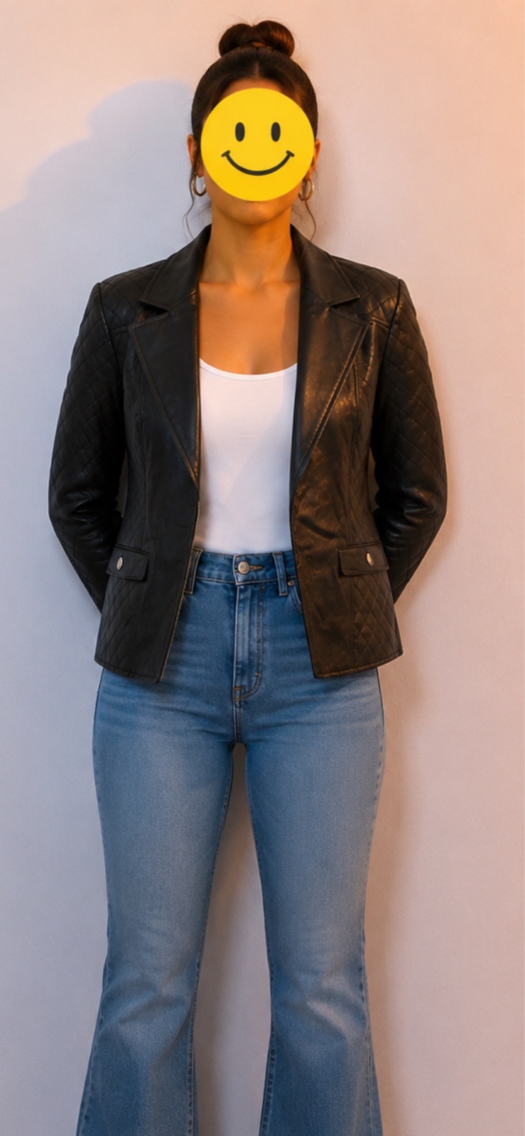River Island Black Faux Leather Blazer Jacket sz 16 Great Condition