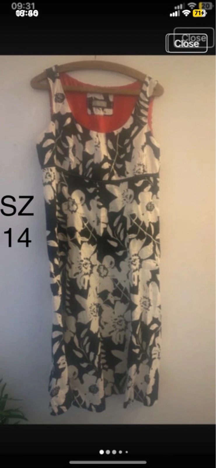 M&S Per Una Black Cream 100% Linen Midi Dress sz 14 Great Condition