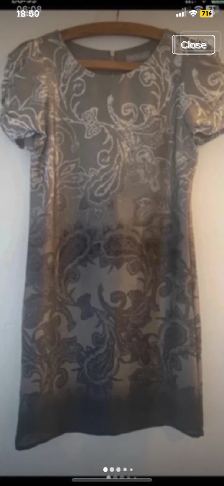 M&S portfolio grey patterned silky lightweight shift dress sz 8 great condition